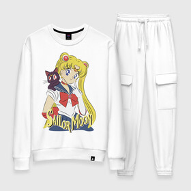 Женский костюм хлопок с принтом Sailor Moon & Luna в Тюмени, 100% хлопок | на свитшоте круглая горловина, мягкая резинка по низу. Брюки заужены к низу, на них два вида карманов: два 