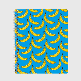 Тетрадь с принтом Go Bananas в Тюмени, 100% бумага | 48 листов, плотность листов — 60 г/м2, плотность картонной обложки — 250 г/м2. Листы скреплены сбоку удобной пружинной спиралью. Уголки страниц и обложки скругленные. Цвет линий — светло-серый
 | Тематика изображения на принте: food | fruits | банан | бананчики | бананы | вкусняшки | десерт | джунгли | еда | летний | лето | море | обезьяна | овощи | океан | острова | отдых | отпуск | пальмы | плоды | пляж | природа | рай | сладкие