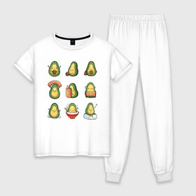 Женская пижама хлопок с принтом Life Avocado в Тюмени, 100% хлопок | брюки и футболка прямого кроя, без карманов, на брюках мягкая резинка на поясе и по низу штанин | avocado | casual | trend | авокадо | повседневность | тренд