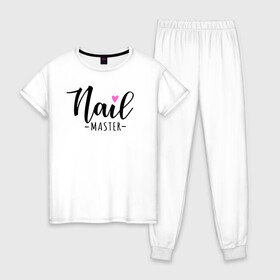 Женская пижама хлопок с принтом Nail master в Тюмени, 100% хлопок | брюки и футболка прямого кроя, без карманов, на брюках мягкая резинка на поясе и по низу штанин | nails | лак | маникюр | мастер маникюра | ногти