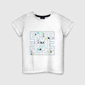 Детская футболка хлопок с принтом Pac-Man в Тюмени, 100% хлопок | круглый вырез горловины, полуприлегающий силуэт, длина до линии бедер | arcade | dendi | game | pac | pac man | pacman | retro | аркада | видеоигра | деньди | дэньди | игра | колобок | пакман | пакмэн | ретро