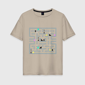 Женская футболка хлопок Oversize с принтом Pac-Man в Тюмени, 100% хлопок | свободный крой, круглый ворот, спущенный рукав, длина до линии бедер
 | arcade | dendi | game | pac | pac man | pacman | retro | аркада | видеоигра | деньди | дэньди | игра | колобок | пакман | пакмэн | ретро