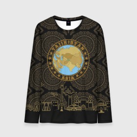 Мужской лонгслив 3D с принтом Таджикистан в Тюмени, 100% полиэстер | длинные рукава, круглый вырез горловины, полуприлегающий силуэт | arch | asia | city | crown | emblem | globe | map | ornament | patterns | republic | silhouette | stars | state | tajikistan | азия | архитектура | ашхабад | глобус | город | государство | звезды | карта | корона | орнамент | республика | силуэт | таджики