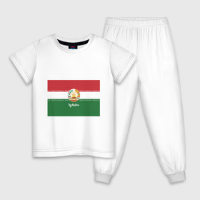 Детская пижама хлопок с принтом Таджикистан в Тюмени, 100% хлопок |  брюки и футболка прямого кроя, без карманов, на брюках мягкая резинка на поясе и по низу штанин
 | asia | coat of arms | crown | emblem | flag | ornament | patterns | republic of tajikistan | stars | state | азия | герб | государство | звезды | корона | орнамент | республика | таджикистан | узоры | флаг | эмблема