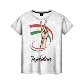 Женская футболка 3D с принтом Таджикистан в Тюмени, 100% полиэфир ( синтетическое хлопкоподобное полотно) | прямой крой, круглый вырез горловины, длина до линии бедер | asia | crown | emblem | flag | gesture | hand | republic | sign | stars | state | tajikistan | victory | азия | государство | жест | звезды | знак | корона | победа | республика | рука | таджикистан | флаг | эмблема