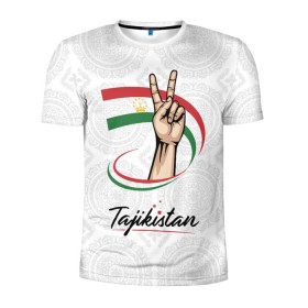 Мужская футболка 3D спортивная с принтом Таджикистан в Тюмени, 100% полиэстер с улучшенными характеристиками | приталенный силуэт, круглая горловина, широкие плечи, сужается к линии бедра | asia | crown | emblem | flag | gesture | hand | republic | sign | stars | state | tajikistan | victory | азия | государство | жест | звезды | знак | корона | победа | республика | рука | таджикистан | флаг | эмблема