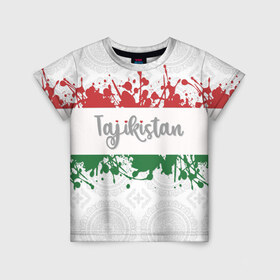 Детская футболка 3D с принтом Таджикистан в Тюмени, 100% гипоаллергенный полиэфир | прямой крой, круглый вырез горловины, длина до линии бедер, чуть спущенное плечо, ткань немного тянется | asia | blots | drops | flag | paint | republic of tajikistan | splashes | state | азия | брызги | государство | капли | кляксы | краска | республика | таджикистан | флаг