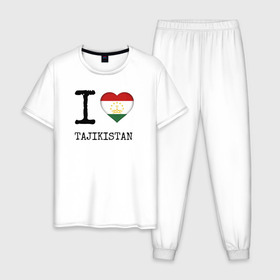 Мужская пижама хлопок с принтом Таджикистан в Тюмени, 100% хлопок | брюки и футболка прямого кроя, без карманов, на брюках мягкая резинка на поясе и по низу штанин
 | asia | coat of arms | flag | heart | i | love | ornament | patterns | republic | state | tajikistan | азия | герб | государство | люблю | орнамент | республика | сердце | таджикистан | узоры | флаг | я