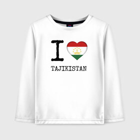 Детский лонгслив хлопок с принтом Таджикистан в Тюмени, 100% хлопок | круглый вырез горловины, полуприлегающий силуэт, длина до линии бедер | asia | coat of arms | flag | heart | i | love | ornament | patterns | republic | state | tajikistan | азия | герб | государство | люблю | орнамент | республика | сердце | таджикистан | узоры | флаг | я