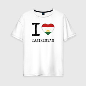 Женская футболка хлопок Oversize с принтом Таджикистан в Тюмени, 100% хлопок | свободный крой, круглый ворот, спущенный рукав, длина до линии бедер
 | asia | coat of arms | flag | heart | i | love | ornament | patterns | republic | state | tajikistan | азия | герб | государство | люблю | орнамент | республика | сердце | таджикистан | узоры | флаг | я