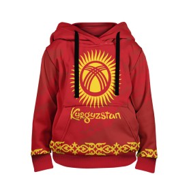 Детская толстовка 3D с принтом Киргизия в Тюмени, 100% полиэстер | двухслойный капюшон со шнурком для регулировки, мягкие манжеты на рукавах и по низу толстовки, спереди карман-кенгуру с мягким внутренним слоем | asia | coat of arms | kyrgyz republics | kyrgyzstan | ornament | state | азия | герб | государство | киргизия | киргизская республика | кыргыз республикасы | кыргызстан | орнамент