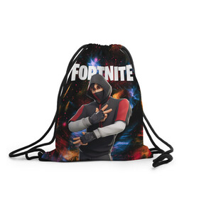 Рюкзак-мешок 3D с принтом FORTNITE x IKONIK в Тюмени, 100% полиэстер | плотность ткани — 200 г/м2, размер — 35 х 45 см; лямки — толстые шнурки, застежка на шнуровке, без карманов и подкладки | Тематика изображения на принте: deadmau5 | fortnite | fortnite 2 | fortnite x маршмелло | ikonik | marshmello | ninja | ninja streamer | raven | travis scott | ворон | иконик | ниндзя | пили | рейвен | трэвис скотт | фортнайт