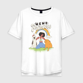 Мужская футболка хлопок Oversize с принтом Принцесса Мемов в Тюмени, 100% хлопок | свободный крой, круглый ворот, “спинка” длиннее передней части | cheems | doge | dogs | meme | memes | princess | rainbow | для девочек | для девушек | доге | забавная | мем | мемы | милая | надпись | прикольная | радуга | радужная | смешная | собака | собаки | собачн