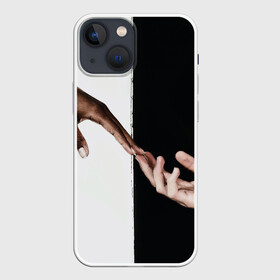 Чехол для iPhone 13 mini с принтом Касание в Тюмени,  |  | контраст | любовь | люди | руки | черно белые