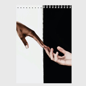 Скетчбук с принтом Касание в Тюмени, 100% бумага
 | 48 листов, плотность листов — 100 г/м2, плотность картонной обложки — 250 г/м2. Листы скреплены сверху удобной пружинной спиралью | Тематика изображения на принте: контраст | любовь | люди | руки | черно белые