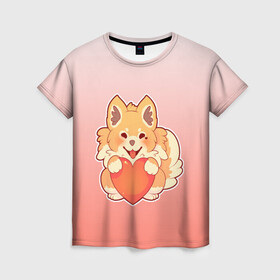 Женская футболка 3D с принтом Собака корги сердечко милота в Тюмени, 100% полиэфир ( синтетическое хлопкоподобное полотно) | прямой крой, круглый вырез горловины, длина до линии бедер | градиент | контур | корги | любителю собак | миленько | мило | милота | пес | песик | рисунок | сердечко | собака | собакен | собачатнику | собачка | собачнику