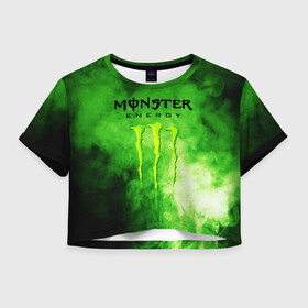 Женская футболка Crop-top 3D с принтом MONSTER ENERGY в Тюмени, 100% полиэстер | круглая горловина, длина футболки до линии талии, рукава с отворотами | brend | green | monster energy | андреналин | бренд | зеленый | логотип | монстр | напиток | энергетик | энергия