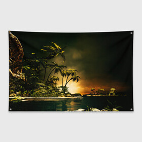 Флаг-баннер с принтом РАЙСКИЙ ОСТРОВ в Тюмени, 100% полиэстер | размер 67 х 109 см, плотность ткани — 95 г/м2; по краям флага есть четыре люверса для крепления | summer | tropic | жара | летний | лето | отдых | пальмы | природа | текстура | тропикано | тропики