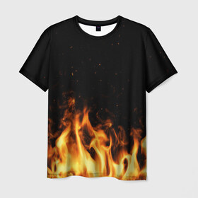 Мужская футболка 3D с принтом Огонь в Тюмени, 100% полиэфир | прямой крой, круглый вырез горловины, длина до линии бедер | Тематика изображения на принте: 3d | барбекю | блеск | взрыв | готовка | иллюстрация | искриться | ночь | пламя | пожар | свет | стена | черный | энергии