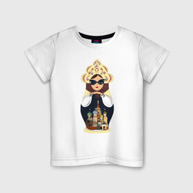 Детская футболка хлопок с принтом Матрешка в Тюмени, 100% хлопок | круглый вырез горловины, полуприлегающий силуэт, длина до линии бедер | matrioshka | moscow | russian | матрешка | москва | россия