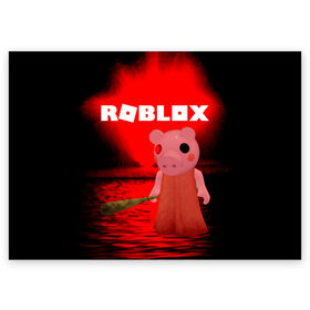Поздравительная открытка с принтом Roblox piggy/Свинка Пигги. в Тюмени, 100% бумага | плотность бумаги 280 г/м2, матовая, на обратной стороне линовка и место для марки
 | game | gamer | logo | minecraft | piggi | roblox | simulator | игра | конструктор | лого | пигги | свинья | симулятор | строительство | фигура