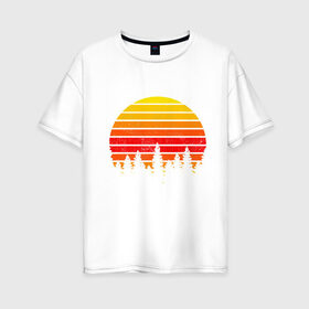 Женская футболка хлопок Oversize с принтом Закат в Тюмени, 100% хлопок | свободный крой, круглый ворот, спущенный рукав, длина до линии бедер
 | exclusive merch | вечер | деревья | закат | лес | лето | популярные | природа | солнце | тренды