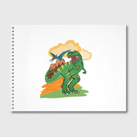 Альбом для рисования с принтом Динозавр в Тюмени, 100% бумага
 | матовая бумага, плотность 200 мг. | Тематика изображения на принте: вулкан | динозавры | динозавры в природе | летающий динозавр | хищник