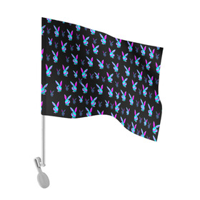 Флаг для автомобиля с принтом Playboy в Тюмени, 100% полиэстер | Размер: 30*21 см | playboy | абстракция | зая | заяц | краска | кролик | кролик плейбой | лето | море | неон | отдых | плейбой | плэйбой | пляж | текстура