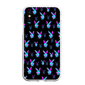 Чехол для iPhone XS Max матовый с принтом Playboy в Тюмени, Силикон | Область печати: задняя сторона чехла, без боковых панелей | playboy | абстракция | зая | заяц | краска | кролик | кролик плейбой | лето | море | неон | отдых | плейбой | плэйбой | пляж | текстура