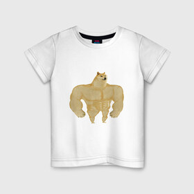 Детская футболка хлопок с принтом Мускулистая собака в Тюмени, 100% хлопок | круглый вырез горловины, полуприлегающий силуэт, длина до линии бедер | buff | buff doge | doge | doge мускулистый | мускулистая собака | собака