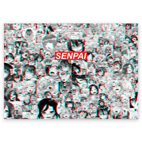 Поздравительная открытка с принтом SENPAI/СЕНПАИ в Тюмени, 100% бумага | плотность бумаги 280 г/м2, матовая, на обратной стороне линовка и место для марки
 | ahegao | anime | kawai | kowai | oppai | otaku | senpai | sugoi | waifu | yandere | аниме | ахегао | ковай | культура | отаку | семпай | сенпай | тренд | яндере