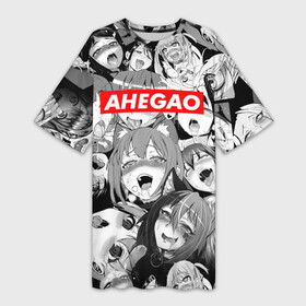 Платье-футболка 3D с принтом Ахегао лица лого в Тюмени,  |  | ahegao | kawai | kowai | oppai | otaku | senpai | sugoi | waifu | yandere | ахегао | ковай | отаку | семпай | сенпай | сэмпай | яндере
