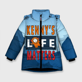Зимняя куртка для девочек 3D с принтом Kennys LIFE matters в Тюмени, ткань верха — 100% полиэстер; подклад — 100% полиэстер, утеплитель — 100% полиэстер. | длина ниже бедра, удлиненная спинка, воротник стойка и отстегивающийся капюшон. Есть боковые карманы с листочкой на кнопках, утяжки по низу изделия и внутренний карман на молнии. 

Предусмотрены светоотражающий принт на спинке, радужный светоотражающий элемент на пуллере молнии и на резинке для утяжки. | Тематика изображения на принте: kenny | life matters | lives matter | south park | text | жизнь | кенни | маккормик | текст | фразы | южный парк