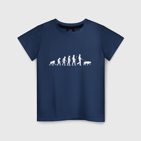 Детская футболка хлопок с принтом Эволюция. Лабрадор в Тюмени, 100% хлопок | круглый вырез горловины, полуприлегающий силуэт, длина до линии бедер | Тематика изображения на принте: homo sapiens | дарвин | лабрадор | люди | неандерталец | пёс | развитие | собака | собачник | эволюция
