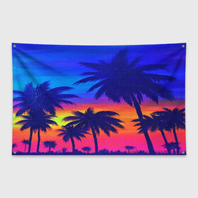 Флаг-баннер с принтом ТРОПИКИ НЕОН в Тюмени, 100% полиэстер | размер 67 х 109 см, плотность ткани — 95 г/м2; по краям флага есть четыре люверса для крепления | summer | tropic | жара | летний | лето | отдых | пальмы | природа | текстура | тропикано | тропики