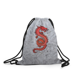 Рюкзак-мешок 3D с принтом Красный дракон в Тюмени, 100% полиэстер | плотность ткани — 200 г/м2, размер — 35 х 45 см; лямки — толстые шнурки, застежка на шнуровке, без карманов и подкладки | Тематика изображения на принте: дракон | звери | китайский дракон. | мифология