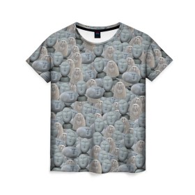 Женская футболка 3D с принтом Каменные лица 3D МЕМ 2020 в Тюмени, 100% полиэфир ( синтетическое хлопкоподобное полотно) | прямой крой, круглый вырез горловины, длина до линии бедер | my stone. | каменные лица | камни с человеческими лицами | мем