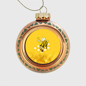Стеклянный ёлочный шар с принтом Лето. Пчелы. Мед в Тюмени, Стекло | Диаметр: 80 мм | лето | мед | насекомые | пчела | соты | улей