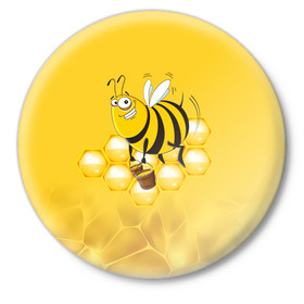 Значок с принтом Лето. Пчелы. Мед в Тюмени,  металл | круглая форма, металлическая застежка в виде булавки | Тематика изображения на принте: лето | мед | насекомые | пчела | соты | улей