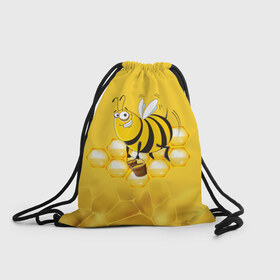 Рюкзак-мешок 3D с принтом Лето. Пчелы. Мед в Тюмени, 100% полиэстер | плотность ткани — 200 г/м2, размер — 35 х 45 см; лямки — толстые шнурки, застежка на шнуровке, без карманов и подкладки | лето | мед | насекомые | пчела | соты | улей