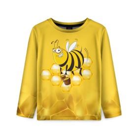 Детский лонгслив 3D с принтом Лето. Пчелы. Мед в Тюмени, 100% полиэстер | длинные рукава, круглый вырез горловины, полуприлегающий силуэт
 | Тематика изображения на принте: лето | мед | насекомые | пчела | соты | улей