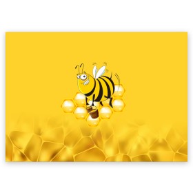 Поздравительная открытка с принтом Лето. Пчелы. Мед в Тюмени, 100% бумага | плотность бумаги 280 г/м2, матовая, на обратной стороне линовка и место для марки
 | лето | мед | насекомые | пчела | соты | улей