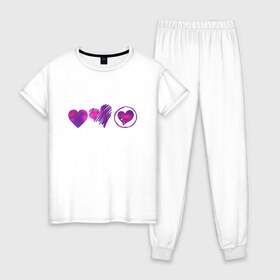 Женская пижама хлопок с принтом Сердца цветные в Тюмени, 100% хлопок | брюки и футболка прямого кроя, без карманов, на брюках мягкая резинка на поясе и по низу штанин | картинки | круг | любовь | прикольные | сердца | смайлы | украшение | цветные | штрих | элемент