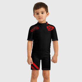 Детский купальный костюм 3D с принтом Манчестер Юнайтед Red Devil в Тюмени, Полиэстер 85%, Спандекс 15% | застежка на молнии на спине | manchester unitid | manunited | mu. | англия | апл | манчестер юнайтед | манюнайтед | мю