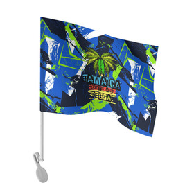 Флаг для автомобиля с принтом Jamaica Roots and reggae в Тюмени, 100% полиэстер | Размер: 30*21 см | jamaica | reggae | roots | летняя | лето | надпись | пальма | раста | регги | рэгги | текст | фраза | ямайка