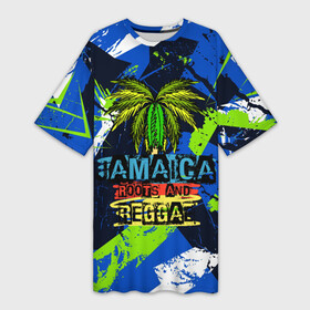 Платье-футболка 3D с принтом Jamaica Roots and reggae в Тюмени,  |  | Тематика изображения на принте: jamaica | reggae | roots | летняя | лето | надпись | пальма | раста | регги | рэгги | текст | фраза | ямайка