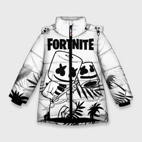 Зимняя куртка для девочек 3D с принтом FORTNITE MARSHMELLO в Тюмени, ткань верха — 100% полиэстер; подклад — 100% полиэстер, утеплитель — 100% полиэстер. | длина ниже бедра, удлиненная спинка, воротник стойка и отстегивающийся капюшон. Есть боковые карманы с листочкой на кнопках, утяжки по низу изделия и внутренний карман на молнии. 

Предусмотрены светоотражающий принт на спинке, радужный светоотражающий элемент на пуллере молнии и на резинке для утяжки. | archetype | fortnite | fortnite x | game | ikonik | marshmello | raven | архетип | ворон | игра | иконик | маршмелло | фортнайт