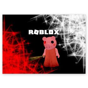 Поздравительная открытка с принтом ROBLOX: PIGGI. в Тюмени, 100% бумага | плотность бумаги 280 г/м2, матовая, на обратной стороне линовка и место для марки
 | game | gamer | logo | minecraft | piggi | roblox | simulator | игра | конструктор | лого | пигги | свинья | симулятор | строительство | фигура