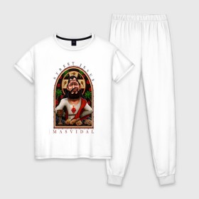 Женская пижама хлопок с принтом Хорхе Масвидаль в Тюмени, 100% хлопок | брюки и футболка прямого кроя, без карманов, на брюках мягкая резинка на поясе и по низу штанин | арт. | бои | бокс | единоборства | мма