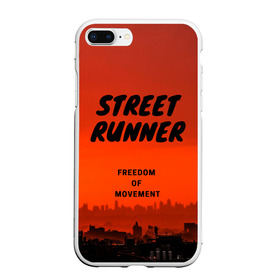 Чехол для iPhone 7/8 Plus матовый с принтом Street runner в Тюмени, Силикон | Область печати: задняя сторона чехла, без боковых панелей | Тематика изображения на принте: run | runner | running | street | бег | город | закат | лёгкая атлетика | рассвет | улица | я бегу